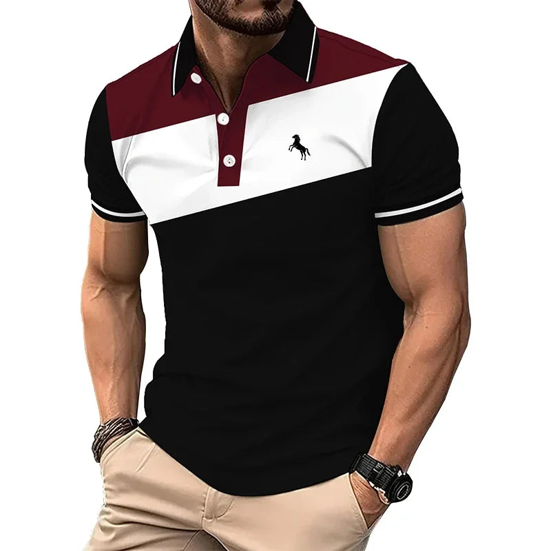 Men's Casual Short Sleeve Spell Color Button Polo Shirt