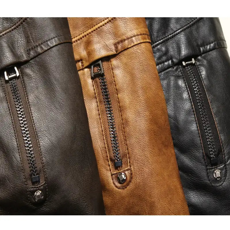 Men's Retro American Style Leather Stand Collar Jacket