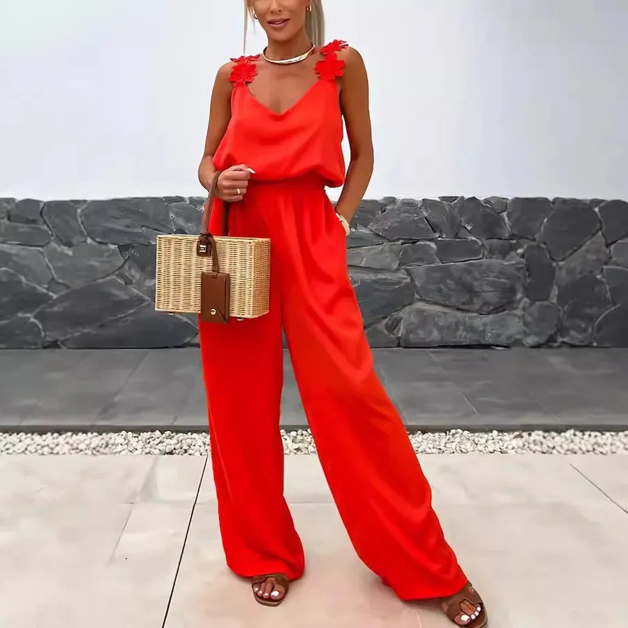 Women's Sleeveless Pocket Design Loose Fit Jumpsuit