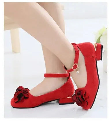 Girls Leather Floral Performance Flock Fabric Shoes