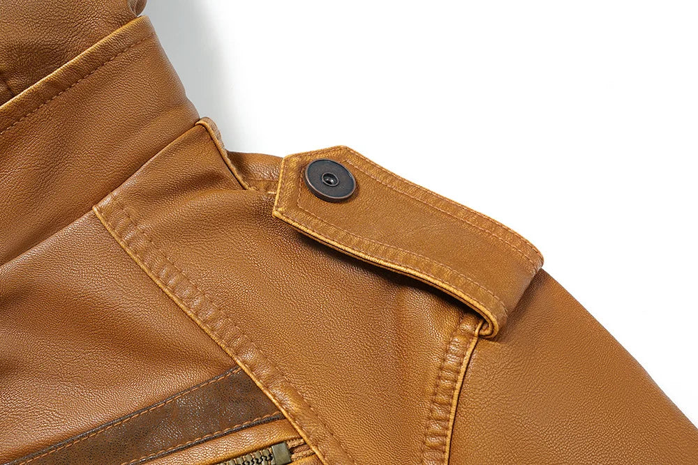 Men's Fur Leather Hooded Zipper Biker Jacket