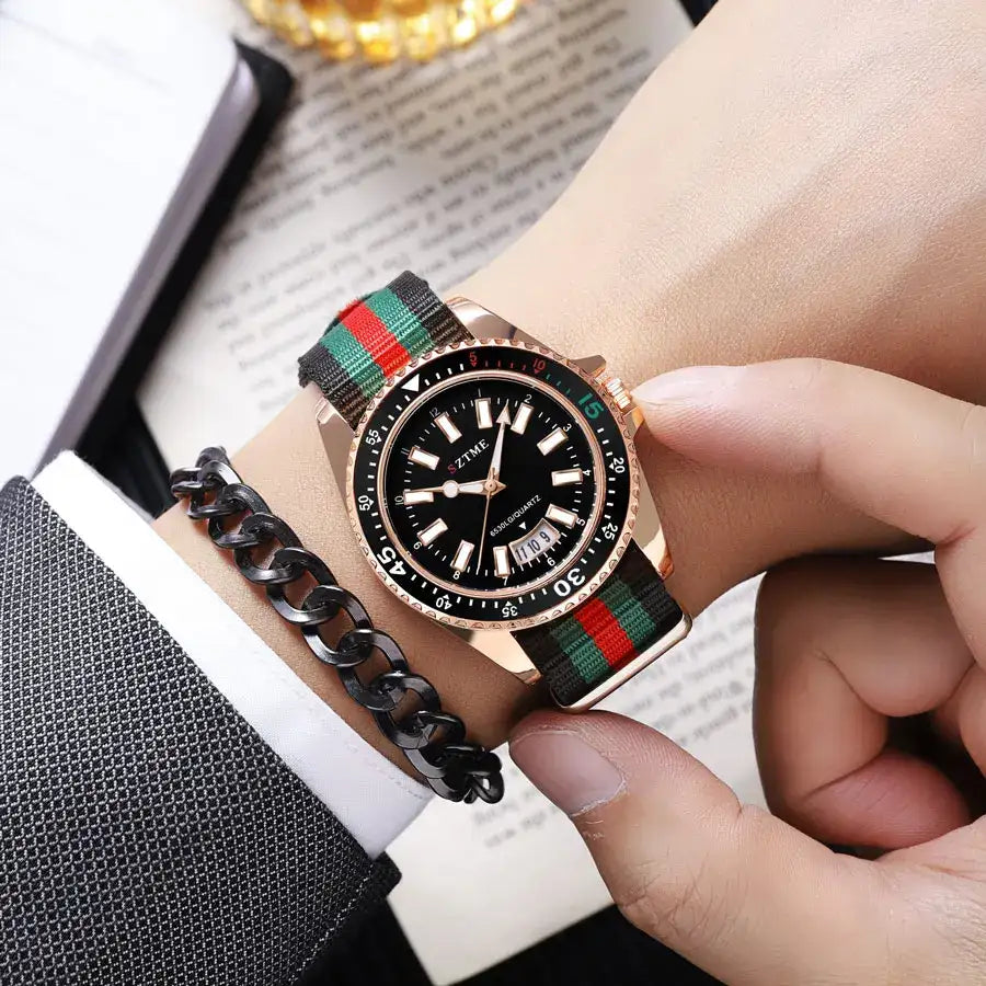 Men's Nylon Strap Calendar Simple Quartz Watch