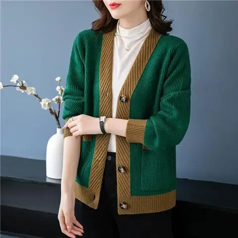 Women's Loose Button V-neck Thread Sweater Cardigan