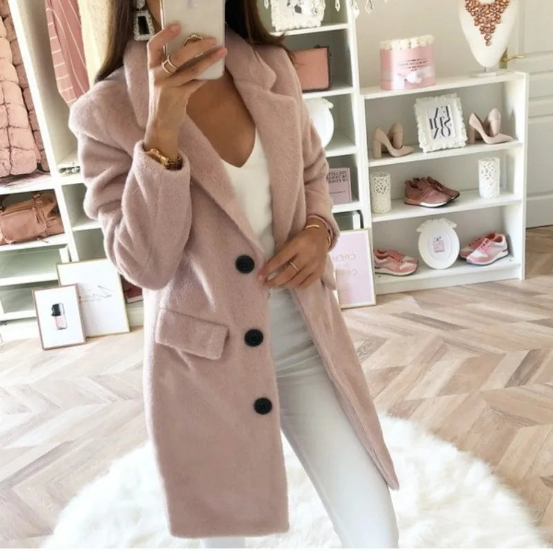 Women's Medium Length Double Breasted Woolen Coat