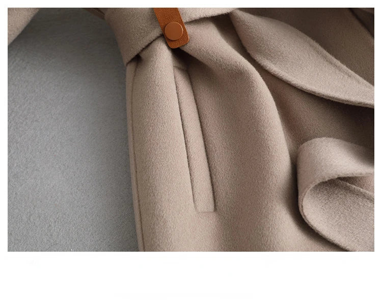 Women's Natural Fox Fur Collar Cashmere Wool Coat