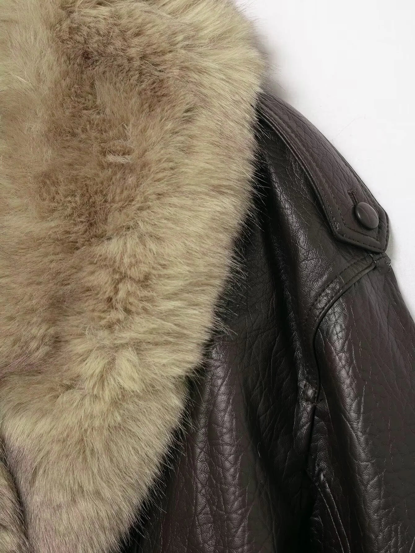Women's Loose Faux Leather Big Fur Collar Causal Jacket