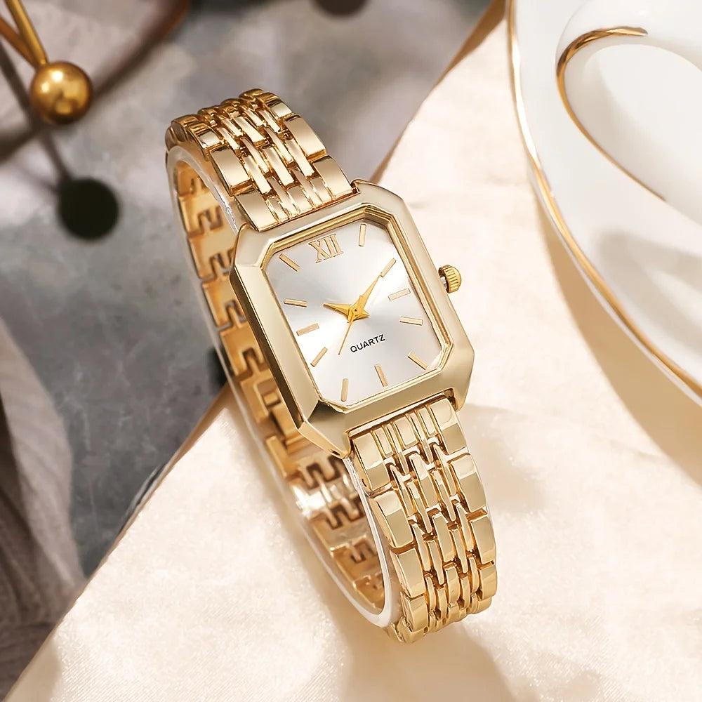 Women's 5PCS/Set Rectangle Fashion Quartz Wristwatch Jewelry Set