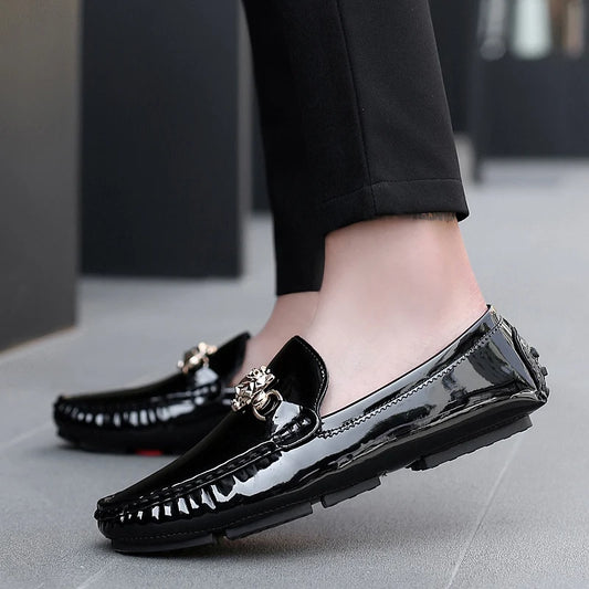 Men's Glossy Leather Slip-On Trendy Handmade Shoes