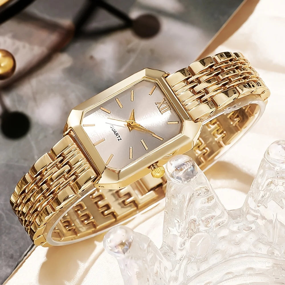 Women's 5PCS/Set Rectangle Fashion Quartz Wristwatch Jewelry Set