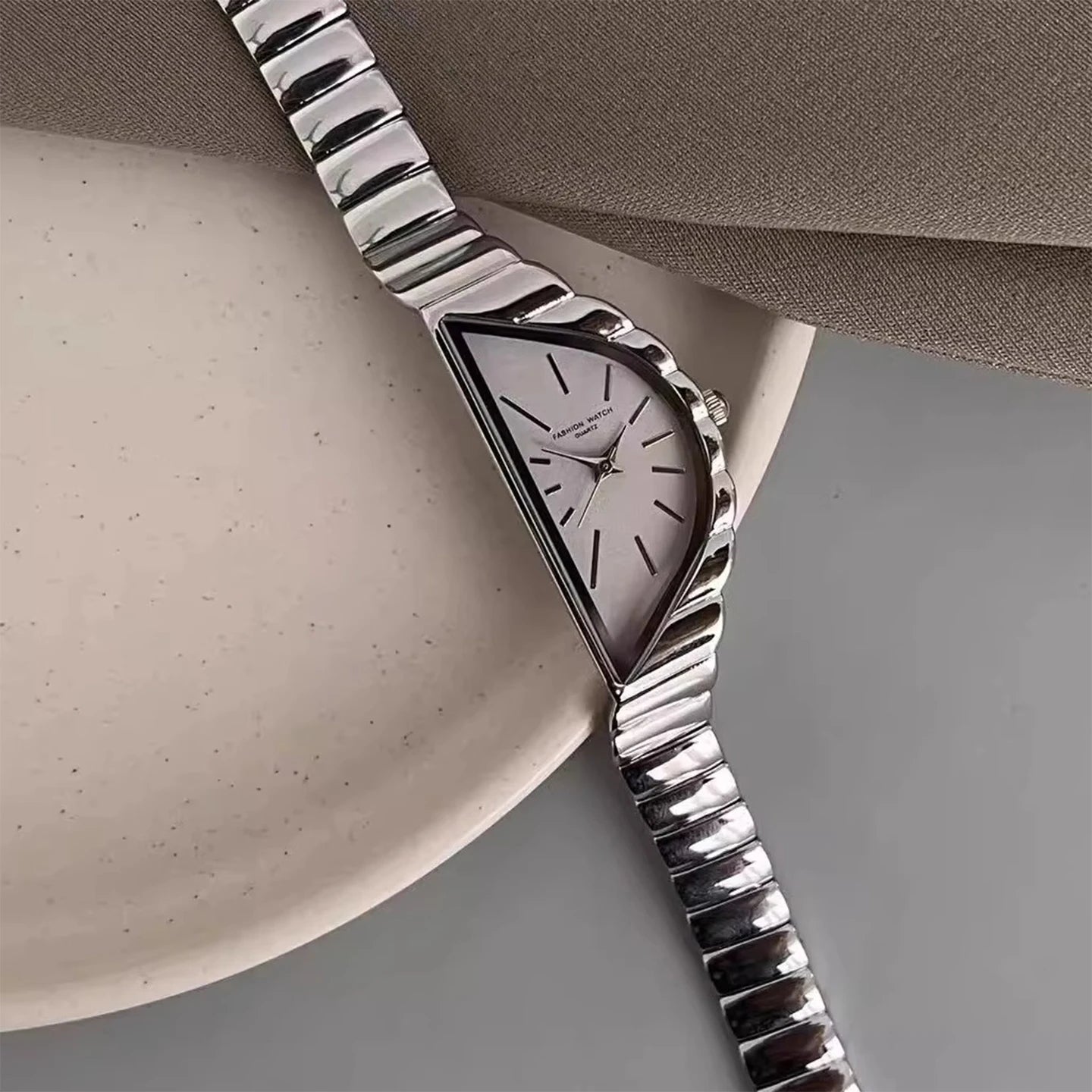 Women's Creative Half-Moon Dial Stainless Steel Quartz Authentic Watch