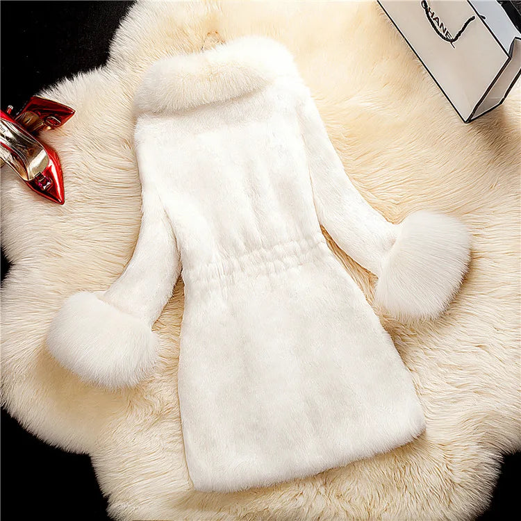 Women's Mid Length Large Size Fur Collar Coat