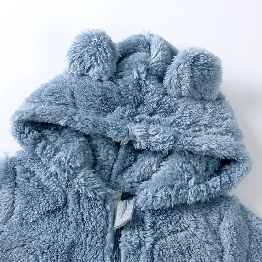 Newborn Baby Thicken Flannel Warm Hooded Jumpsuit Romper
