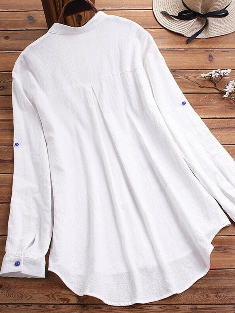 Women's Button Down Round Neck Shirt Blouse