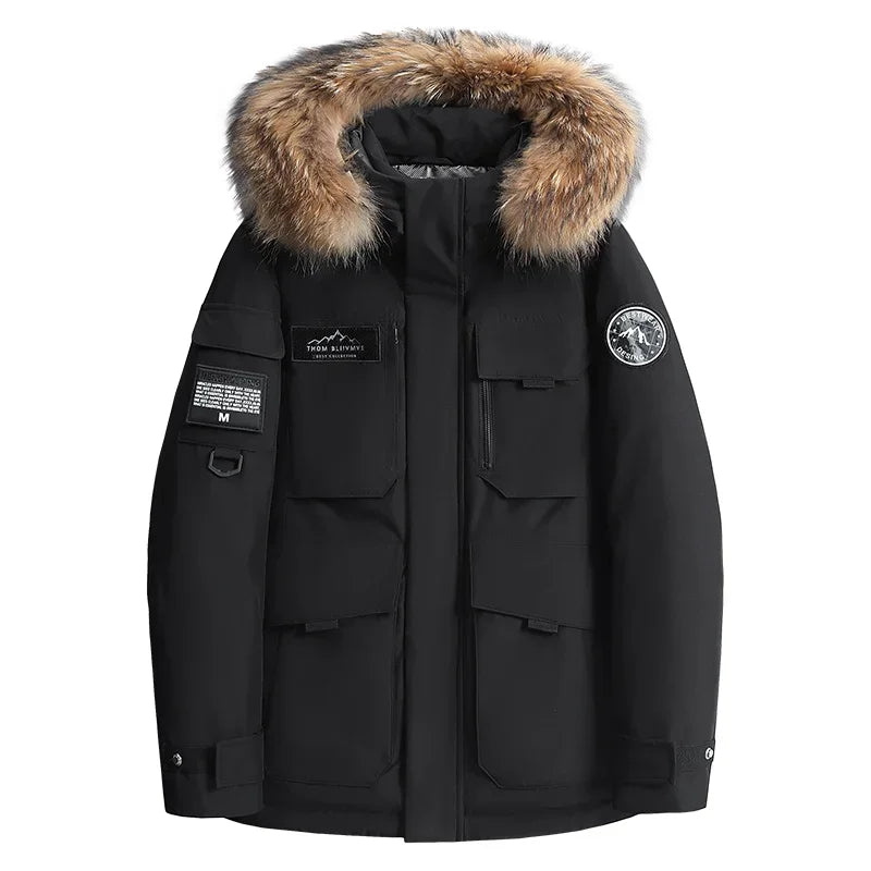 Men's Hooded Fur Collar Duck Down Waterproof Jacket