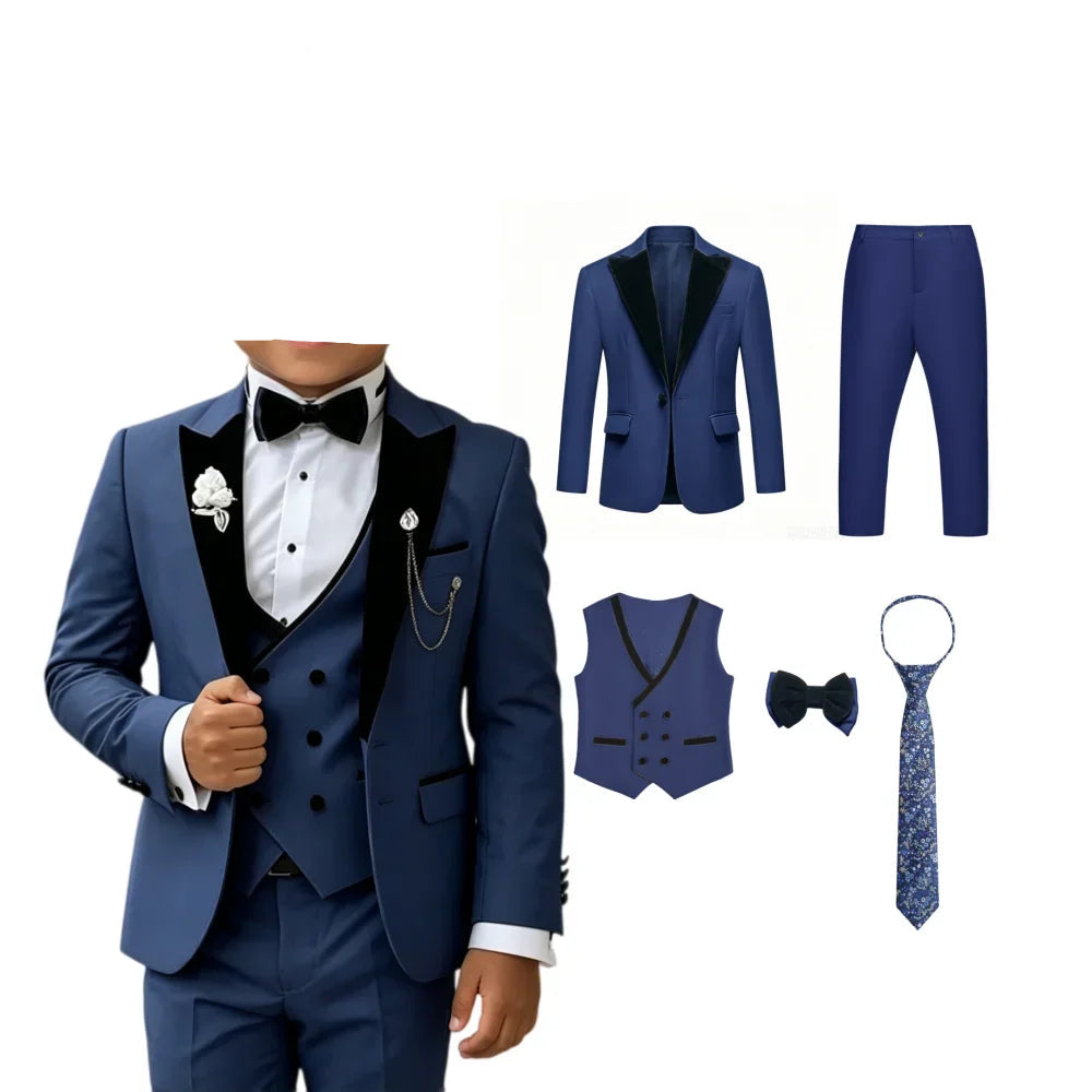 Boys 5Pcs Blazer Vest Pants Bow Tie Necktie Set