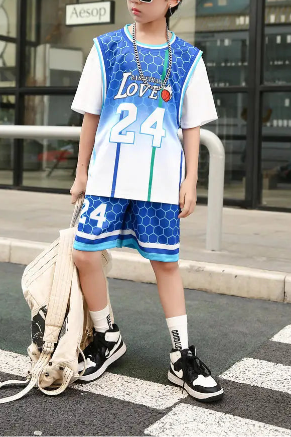 Kids 2Pcs Basketball Quick Drying Comfortable Tracksuit Set