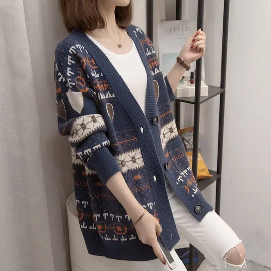 Women's Knitted Loose Thickened Versatile Sweater Cardigan