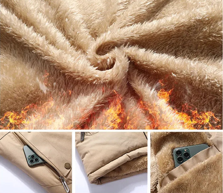 Men's Warm Wool Liner Windbreaker Fur Collar Hooded Jacket