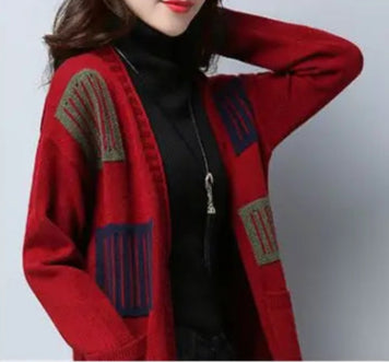 Women's Vintage Knitted  V Neck Long Sleeve Slim Sweater Cardigan