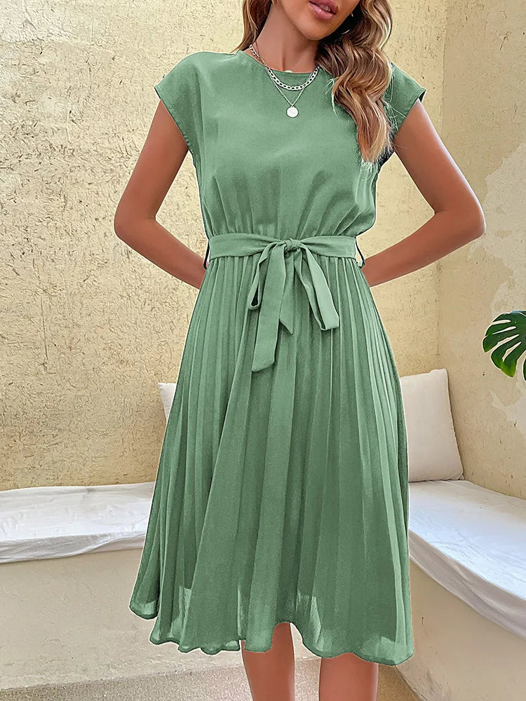 Women's Short Sleeve Pleated Beach Sundress