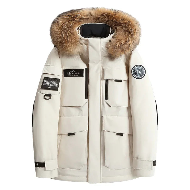 Men's Hooded Fur Collar Duck Down Waterproof Jacket