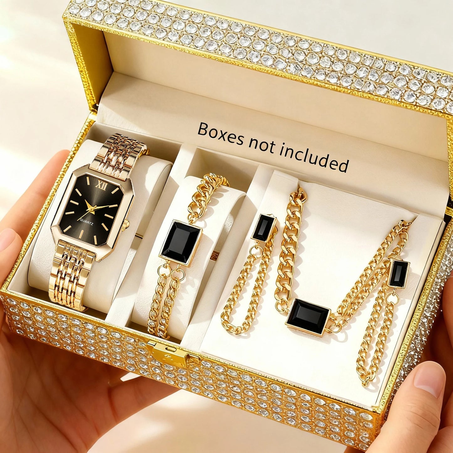 Women's 5PCS/Set Rectangle Fashion Quartz Wristwatch Jewelry Set