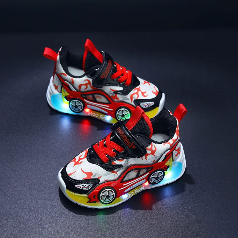 Children's Car Themed Led Light Up Lightweight Sneakers
