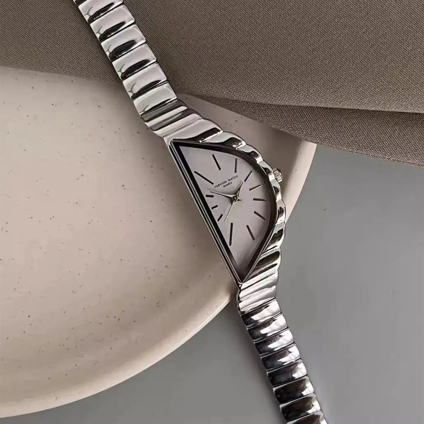 Women's Creative Half-Moon Dial Stainless Steel Quartz Authentic Watch