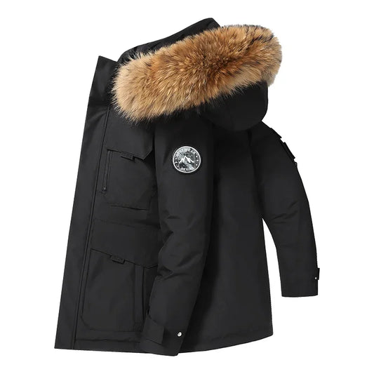 Men's Hooded Fur Collar Duck Down Waterproof Jacket