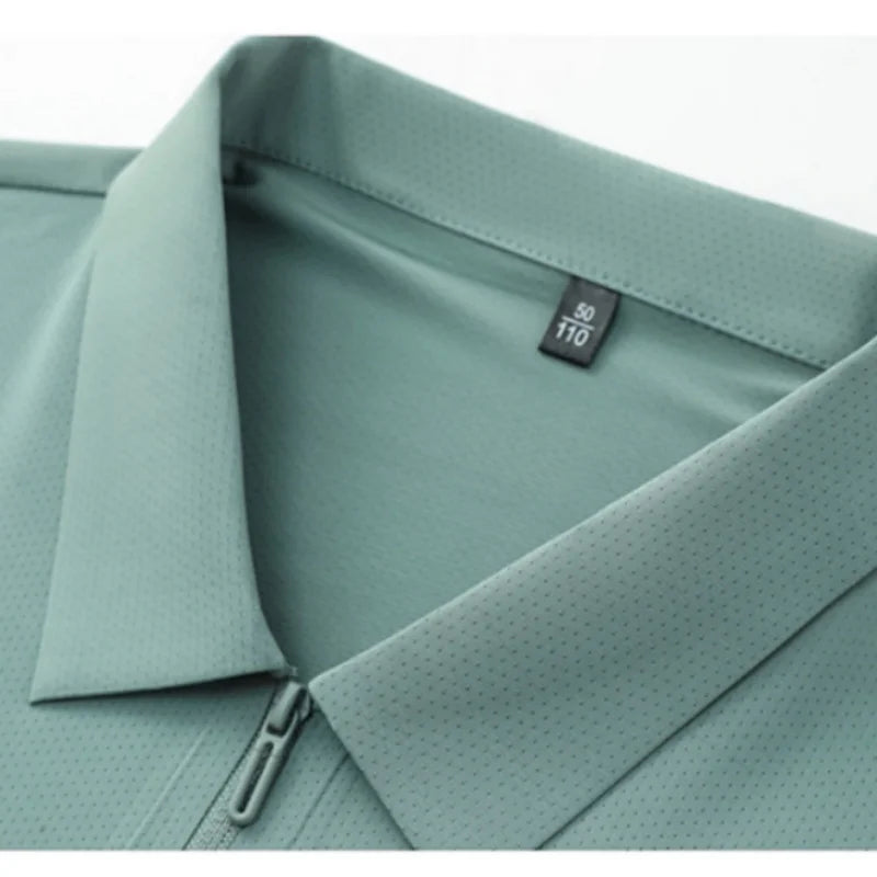 Men's Textured Seamless Half Zipper Short Sleeve Polo Shirt