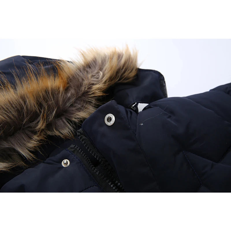 Kids' Thick Lining Plush Detachable Hat Hooded Fur Collar Jacket