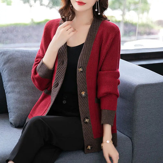 Women's Loose Button V-neck Thread Sweater Cardigan