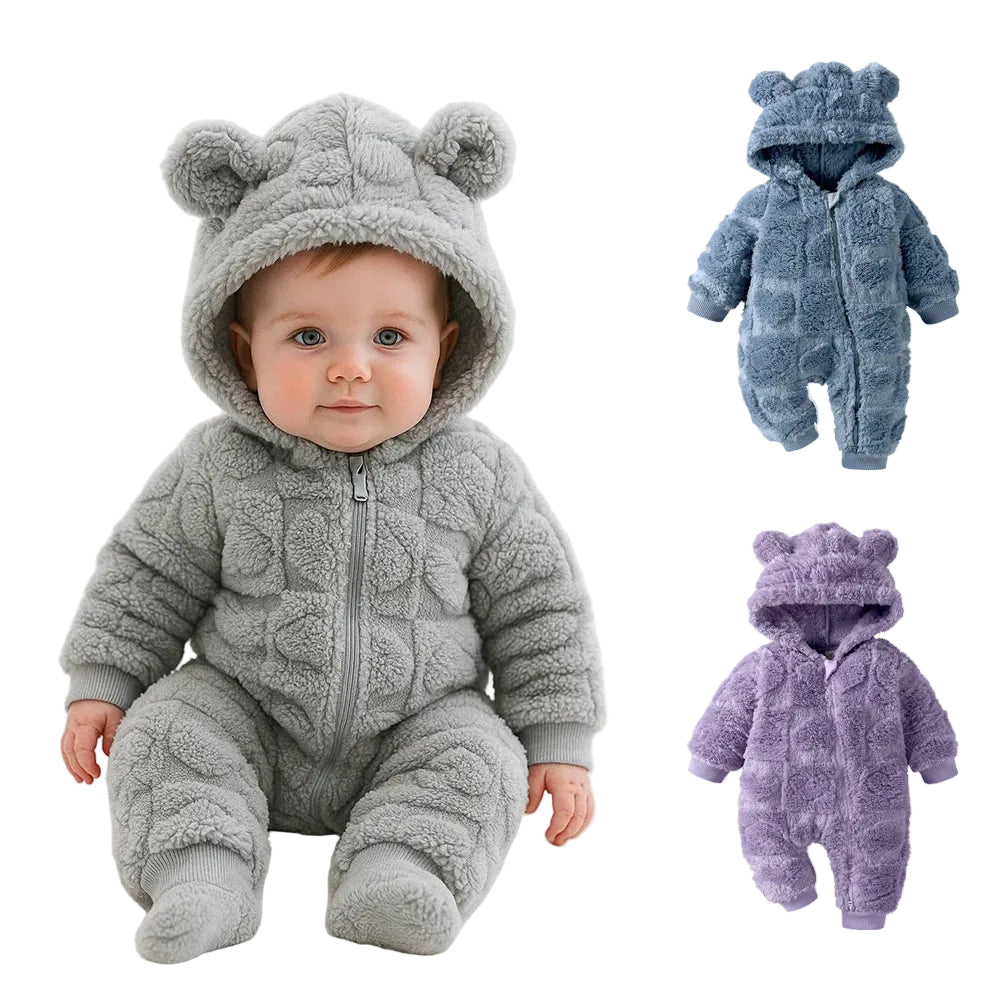 Newborn Baby Thicken Flannel Warm Hooded Jumpsuit Romper