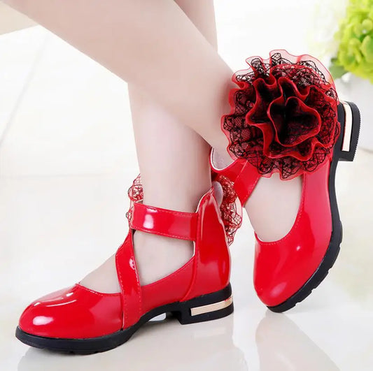 Girls Flower Leather Fashion Dress Shoes