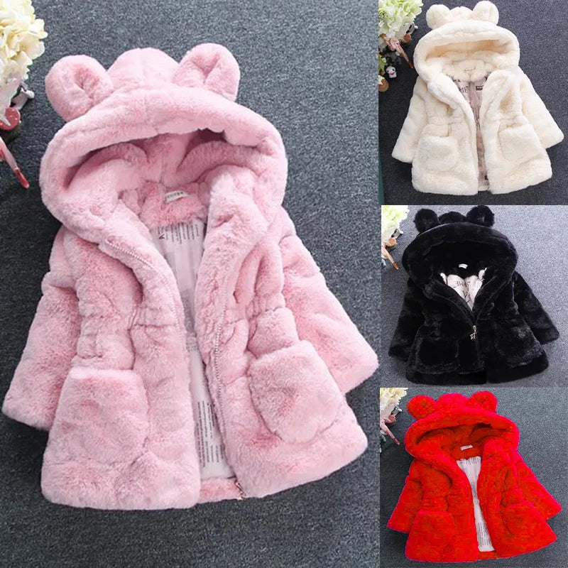 Girls Plush Warm Faux Fur Coat Jacket