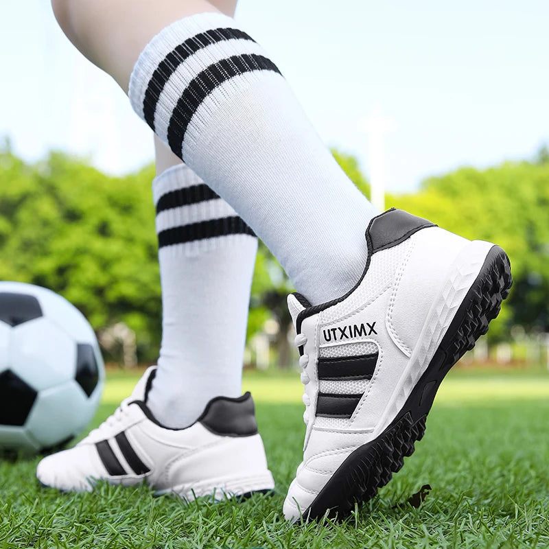 Kids Leather Turf Soccer Lace Up Sneakers