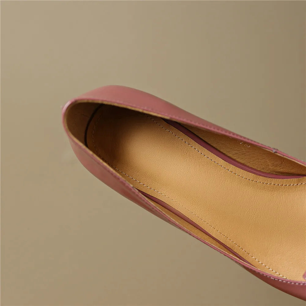 Women's Genuine Leather High Thick Heels Pumps Shoes