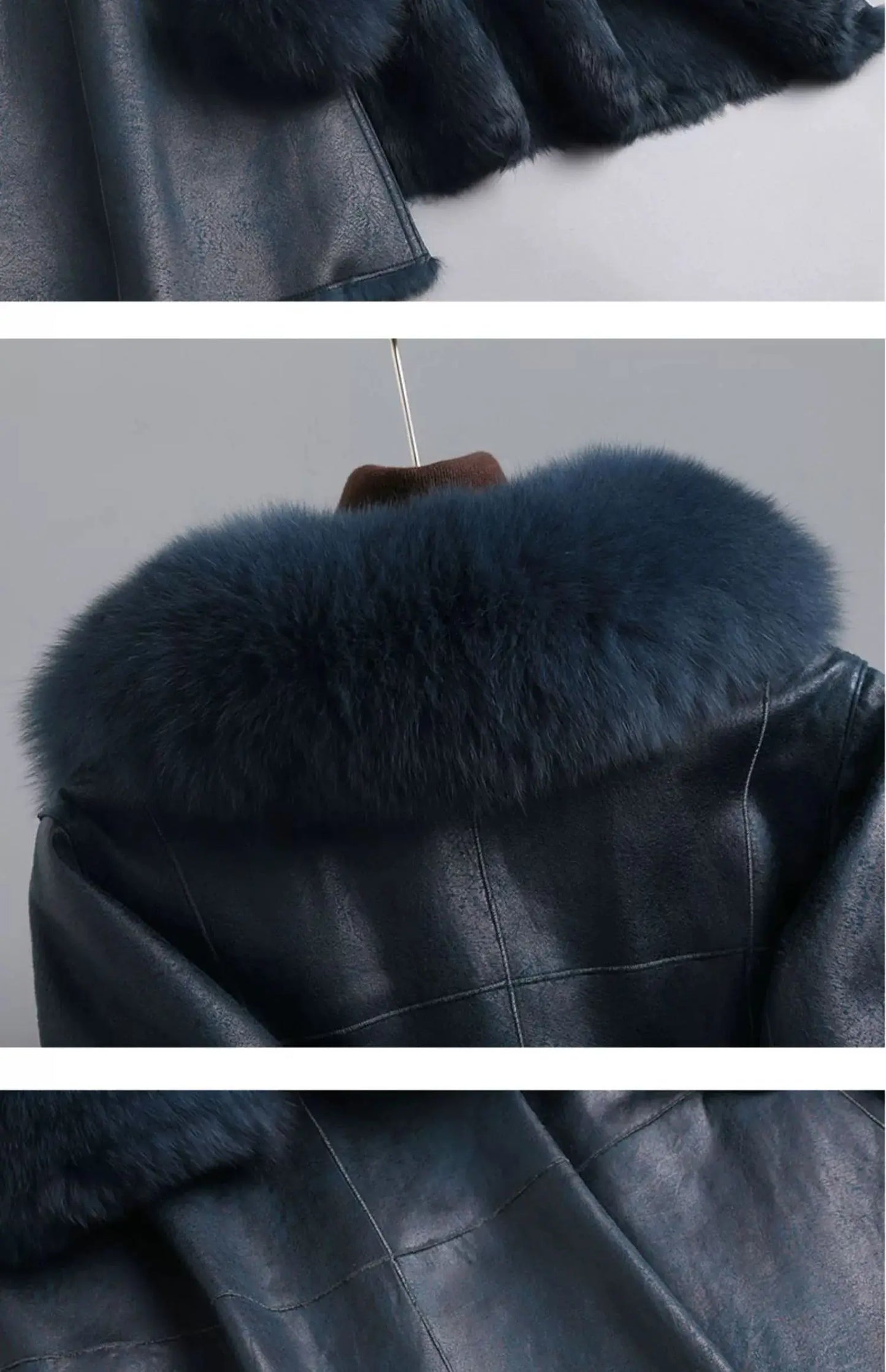 Women's Mid Length Rabbit Fur Fox Fur Collar Slim Fit Coat