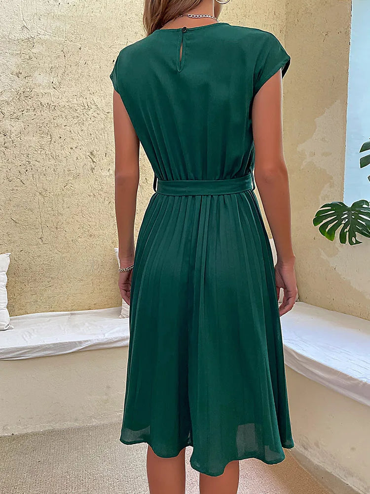 Women's Short Sleeve Pleated Beach Sundress