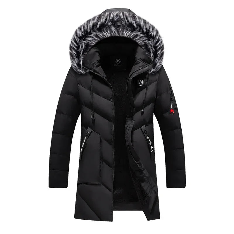 Men's Cotton Fleece Fur Hooded Windbreaker Jacket