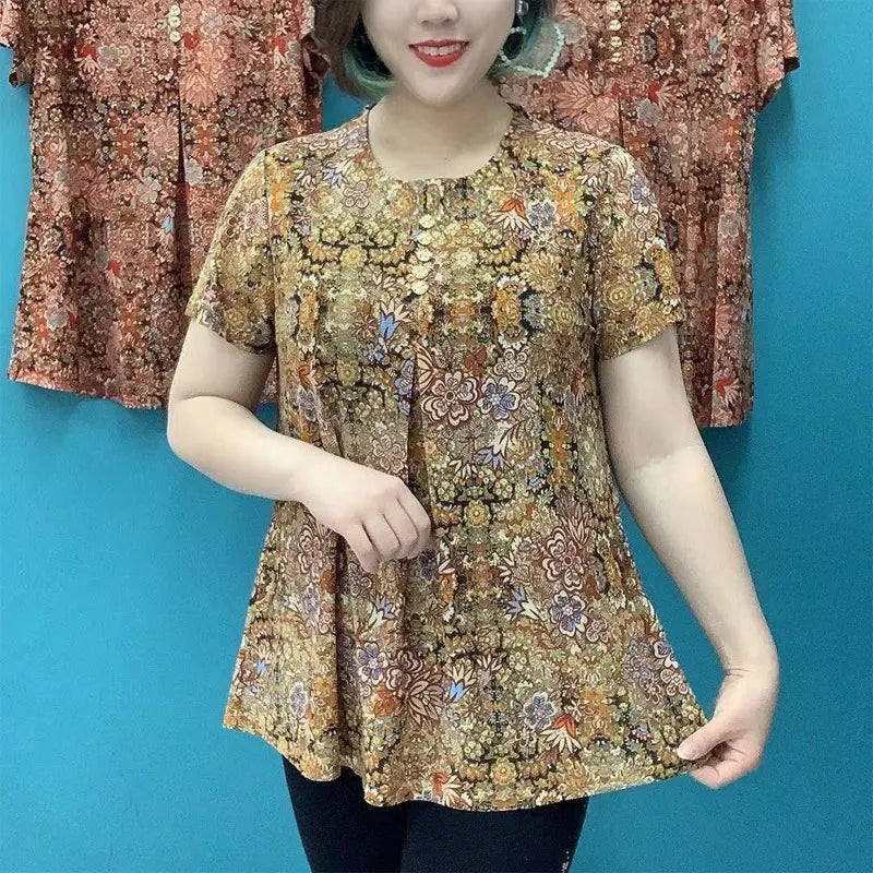 Women's Vintage Short Sleeve Button Loose Shirt