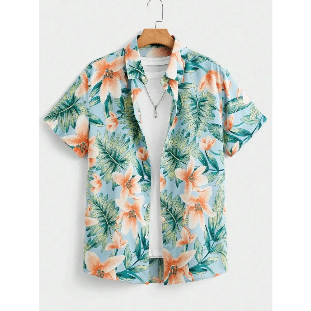 Men's Hawaiian Print Thin Beach Slim Vintage Shirt