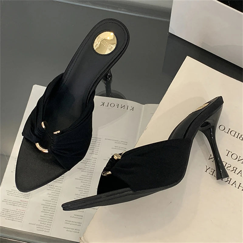 Women's Open Toe Thin High Stripper Party Slides Slippers