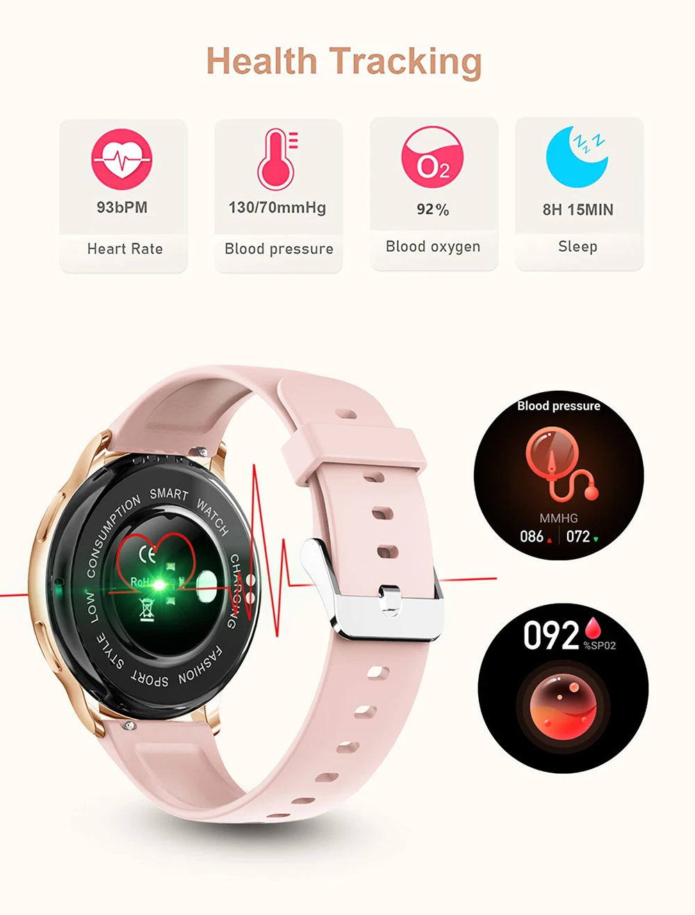 Bluetooth Call Fitness Tracker Heart Rate Sport Smartwatch