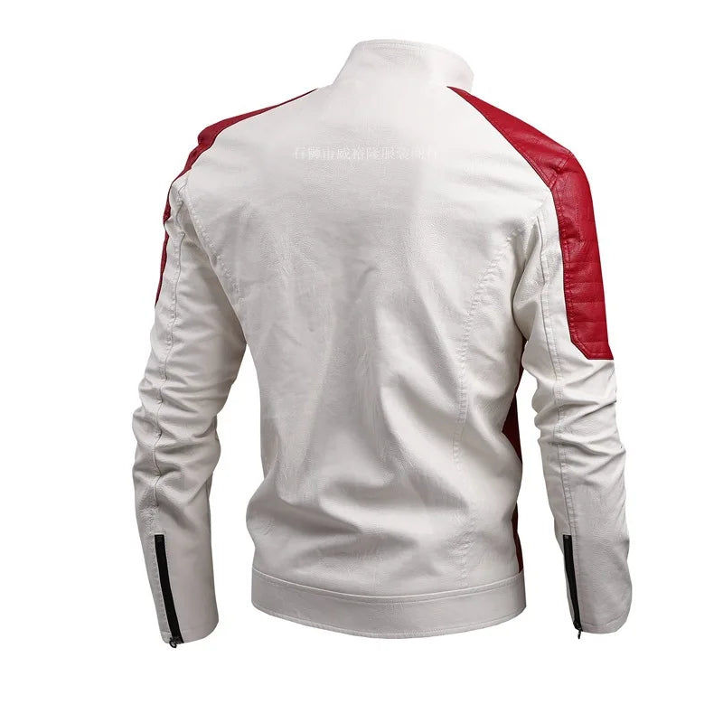 Men's Windproof Motorcycle Spliced PU Leather Jacket