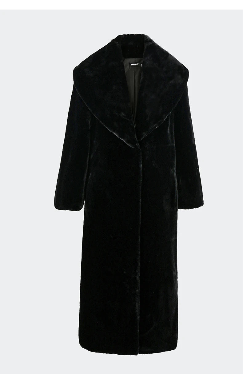 Women's Long Faux Sheared Mink Fur Sashes Furry Coat