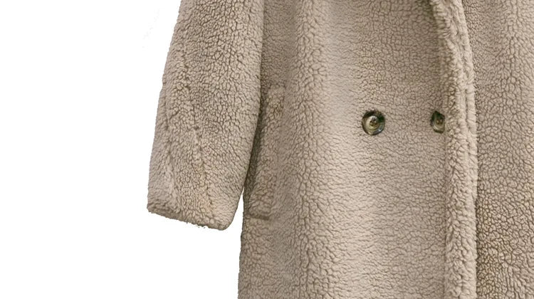 Women's Faux Fur Long Large Grain Lamb Sheep Wool Coat