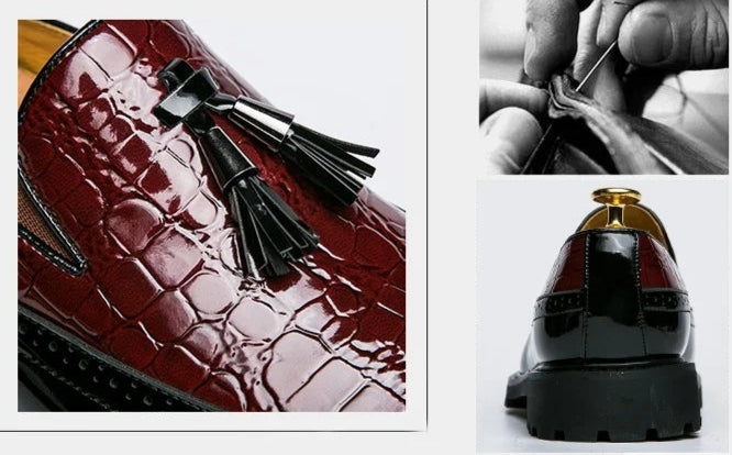 Men's Slip On Bean Crocodile Print Leather Shoes