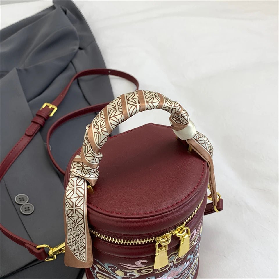 Women's Bucket Cylindrical Quality Leather Shoulder Bag