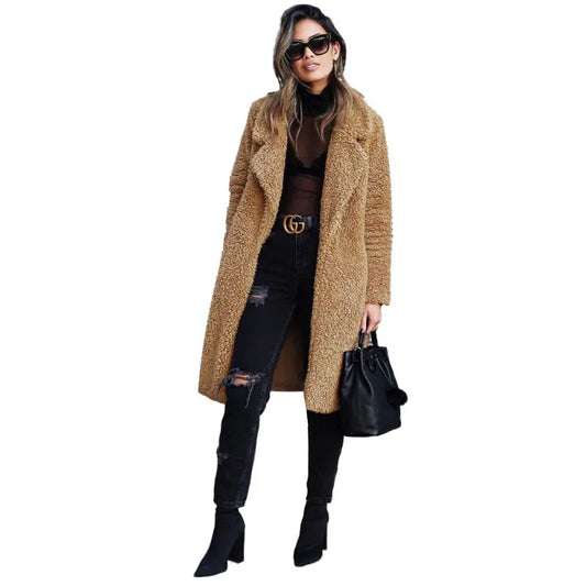 Women's Long Teddy Faux Fur Fluffy Coat